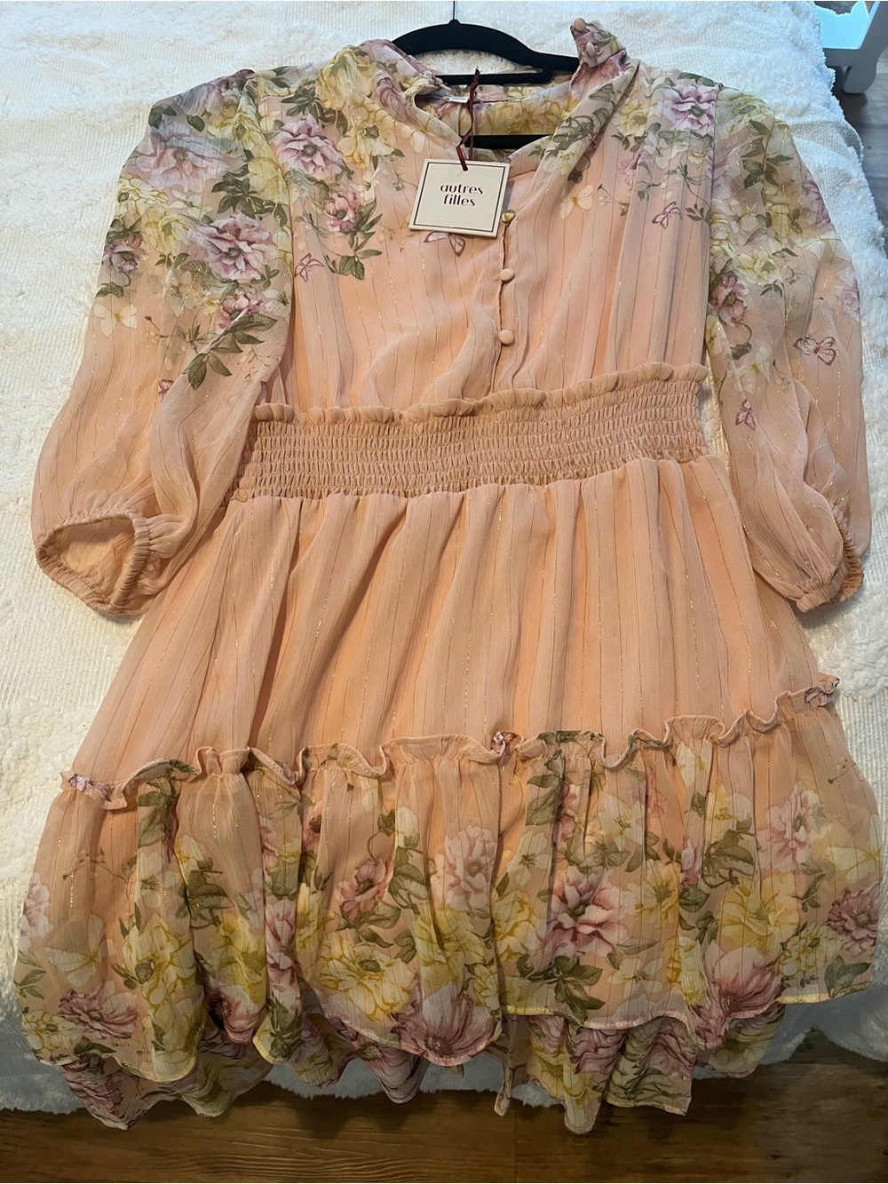 Autres Filles XS light pink floral elbow length dress